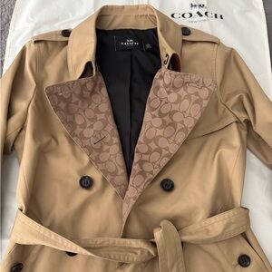Coach Camel Double-Breasted short Trench Coat with garment bag